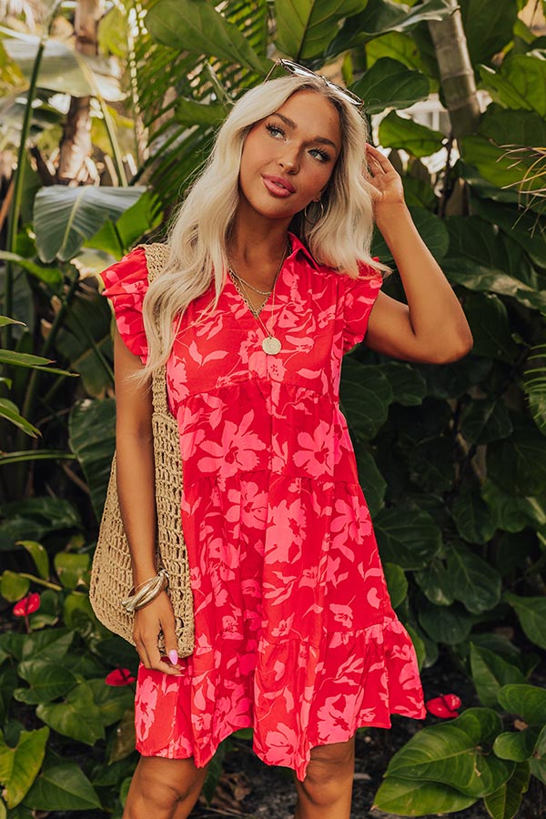 Cabana Date Floral Dress In Red Image - 1