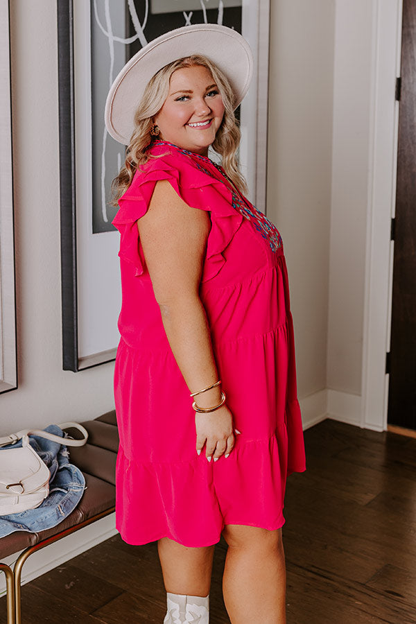 Hidden Bungalow Embroidered Dress In Hot Pink Curves Image - 3