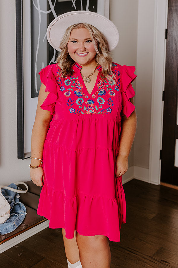 Hidden Bungalow Embroidered Dress In Hot Pink Curves Image - 2