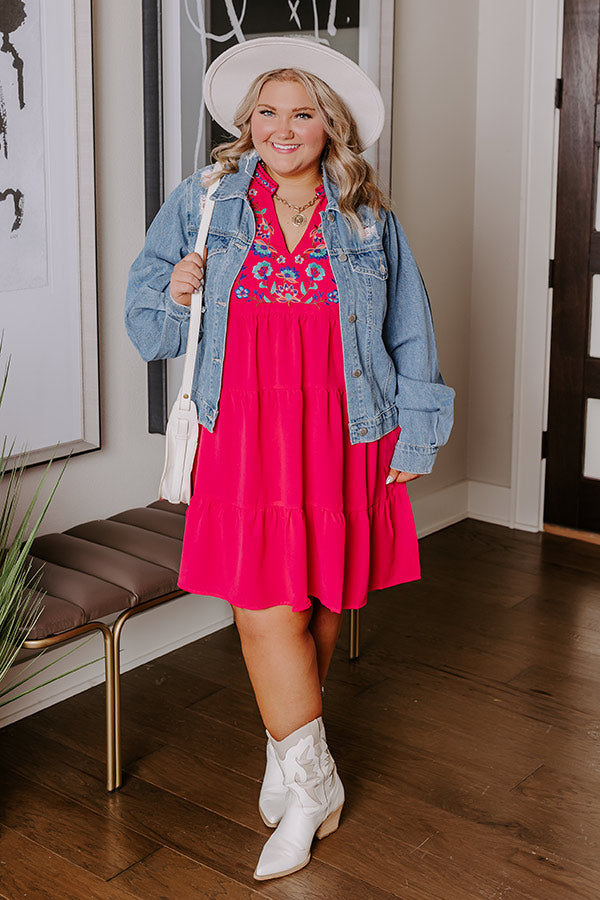 Hidden Bungalow Embroidered Dress In Hot Pink Curves Image - 5