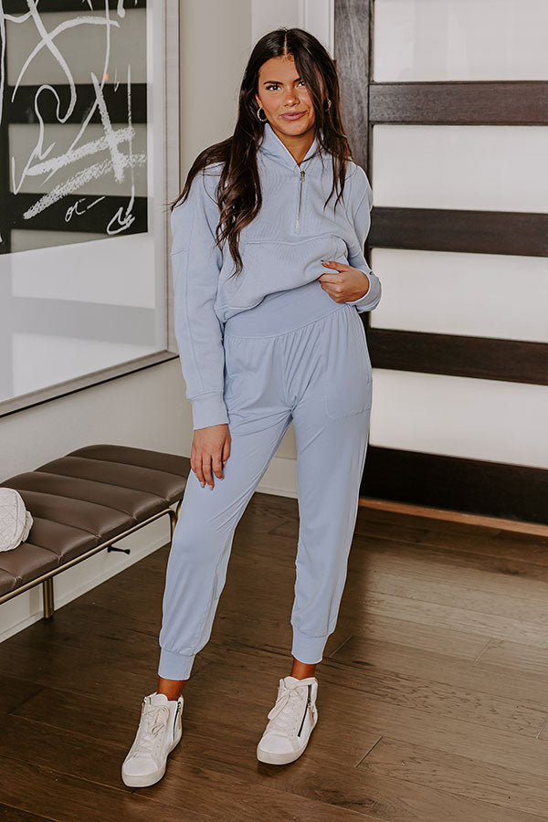 Coffee Run Cutie High Waist Butter Soft Joggers in Sky Blue Image - 1