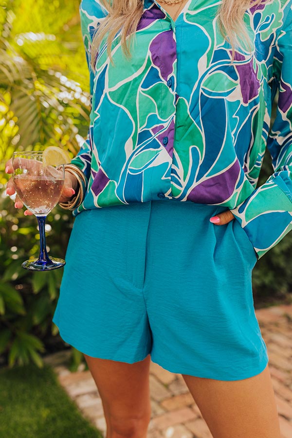 The Chloe High Waist Shorts In Ocean Blue Image - 5