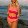 Pink Horizon High Waist Seersucker Bikini Bottom Curves Image - 1