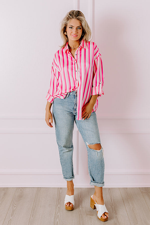 Stripe Along Satin Button Up Image - 5