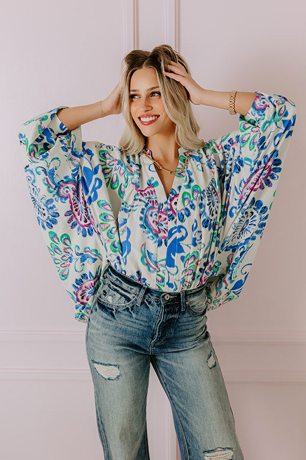 Cocktail Hour Floral Bodysuit in Blue Image - 5