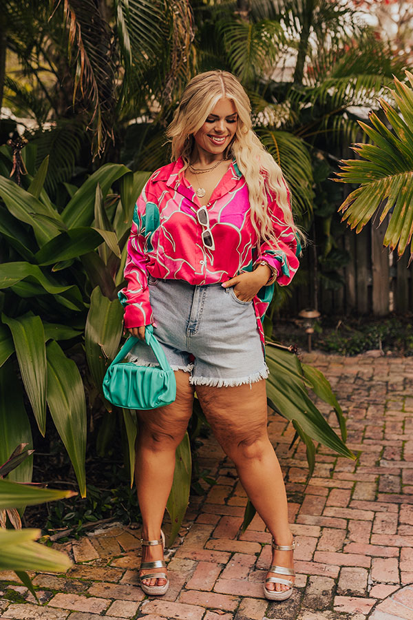 The Next Chapter Satin Button Up in Hot Pink Curves Image - 2
