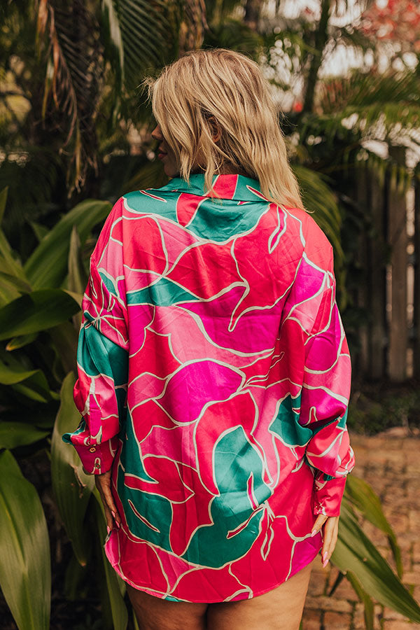 The Next Chapter Satin Button Up in Hot Pink Curves Image - 4