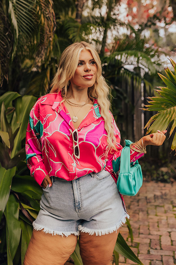 The Next Chapter Satin Button Up in Hot Pink Curves Image - 1
