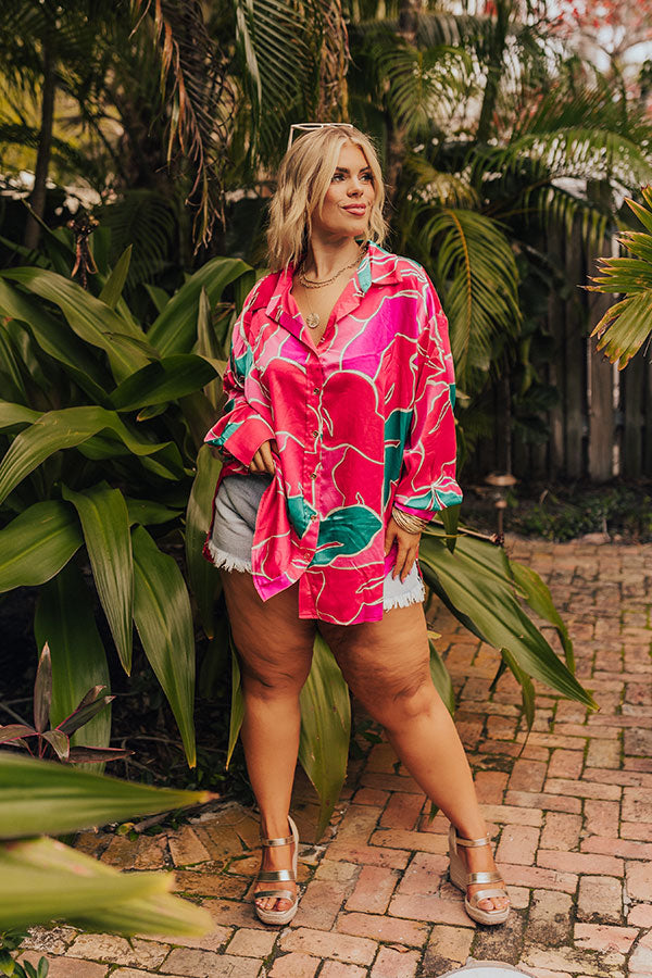 The Next Chapter Satin Button Up in Hot Pink Curves Image - 5