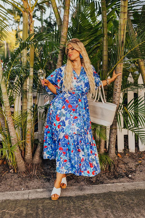 Pretty In Blooms Floral Midi Dress in Royal Blue Curves