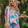 Hibiscus Happiness Satin Shift Top in Turquoise Image - 1