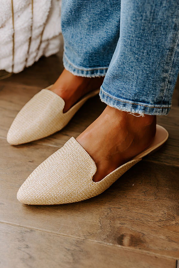 The Natasha Raffia Woven Flat in Tan Image - 3