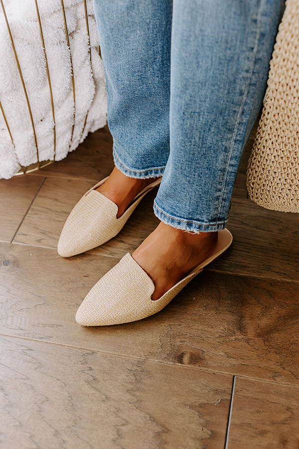 The Natasha Raffia Woven Flat in Tan Image - 1