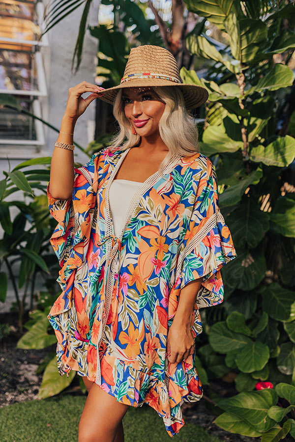 Tropical Twilight Ruffle Overlay In Royal Blue