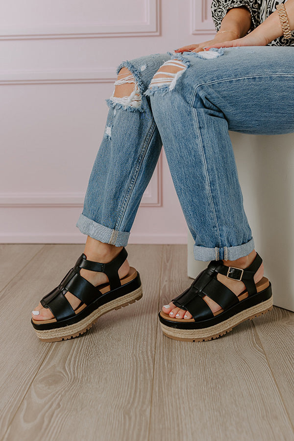 The Frankie Faux Leather Espadrille in Black Image - 4