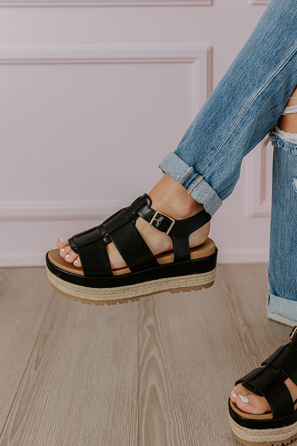 The Frankie Faux Leather Espadrille in Black Image - 3