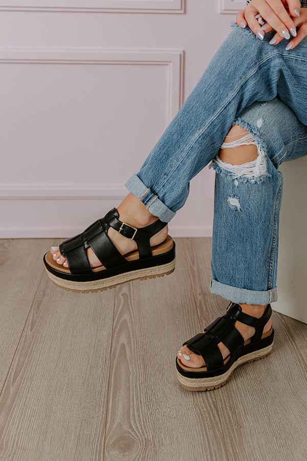 The Frankie Faux Leather Espadrille in Black Image - 2