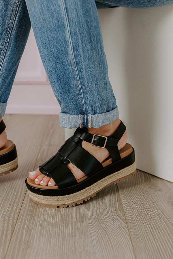 The Frankie Faux Leather Espadrille in Black Image - 5