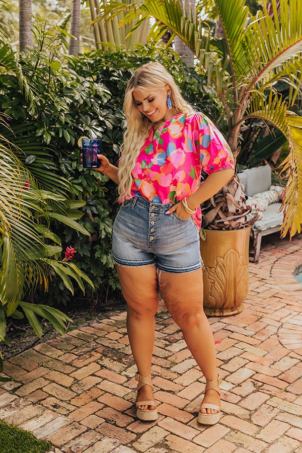 French Riviera Floral Shift Top in Hot Pink Curves Image - 1