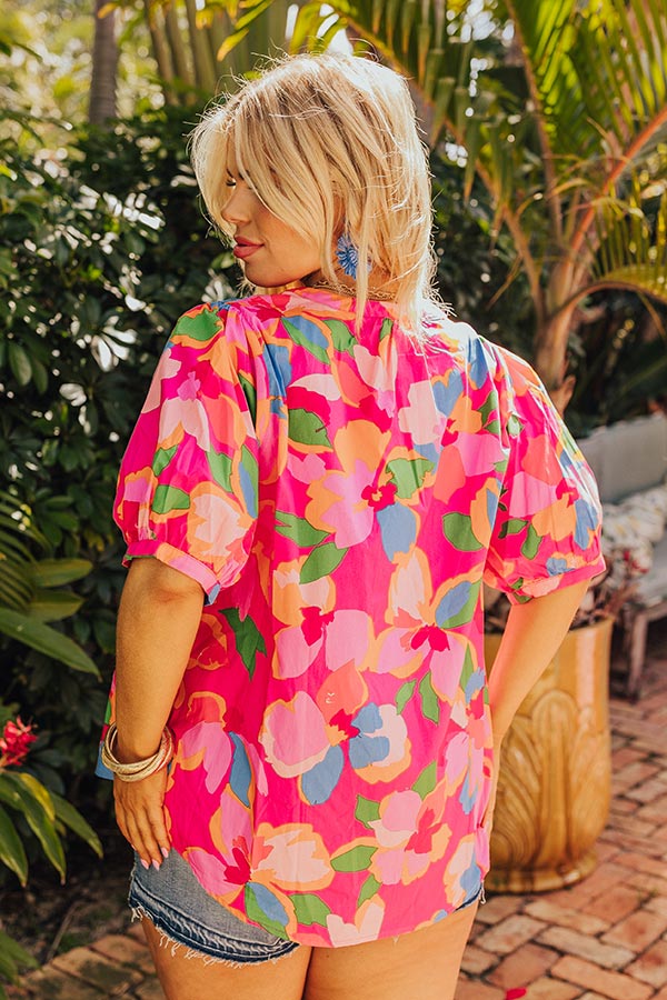 French Riviera Floral Shift Top in Hot Pink Curves Image - 3