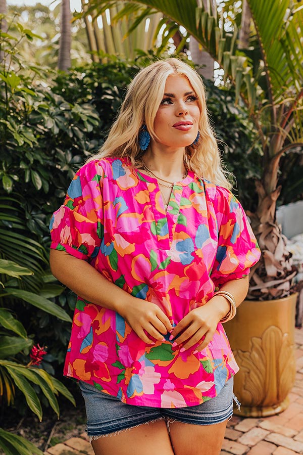 French Riviera Floral Shift Top in Hot Pink Curves Image - 2