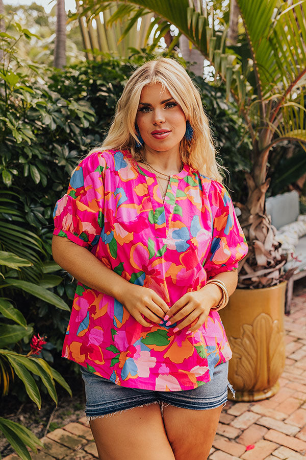 French Riviera Floral Shift Top in Hot Pink Curves Image - 4