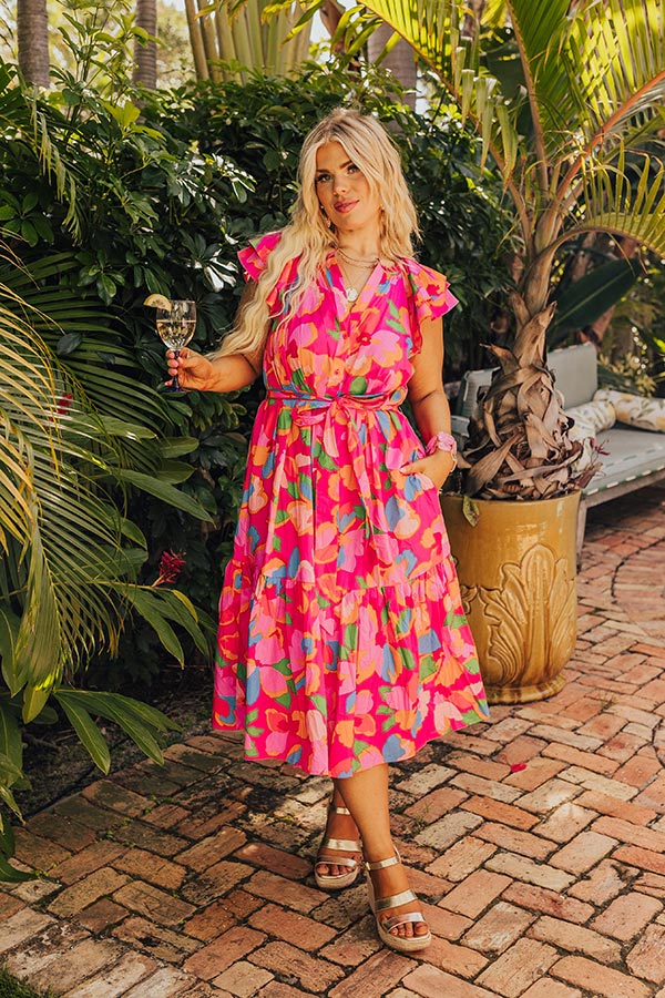 French Riviera Floral Midi in Hot Pink Curves Image - 1