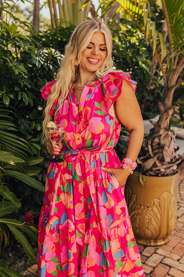French Riviera Floral Midi in Hot Pink Curves Image - 2