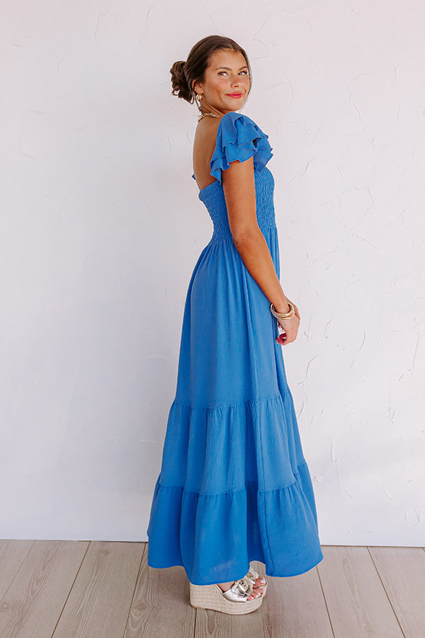 Seaside Chic Smocked Maxi In Ocean Blue Image - 3