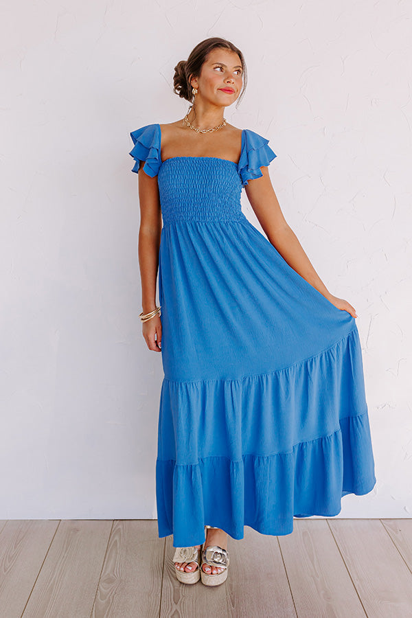 Seaside Chic Smocked Maxi In Ocean Blue Image - 2