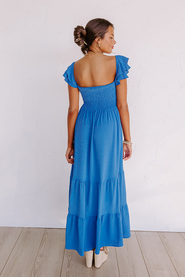 Seaside Chic Smocked Maxi In Ocean Blue Image - 4