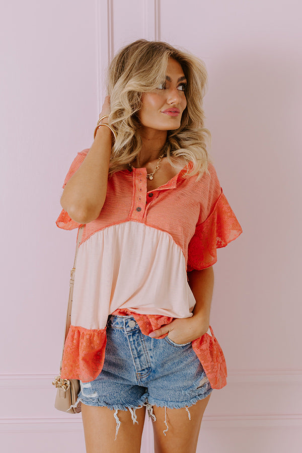 Springtime Sips Lace Babydoll Top In Coral Image - 3