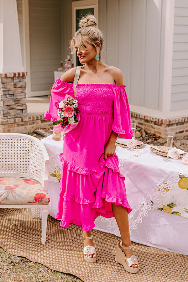 Toes In The Sand Smocked Midi In Hot Pink Image - 1