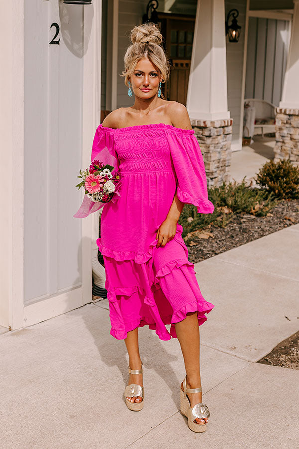 Toes In The Sand Smocked Midi In Hot Pink Image - 2