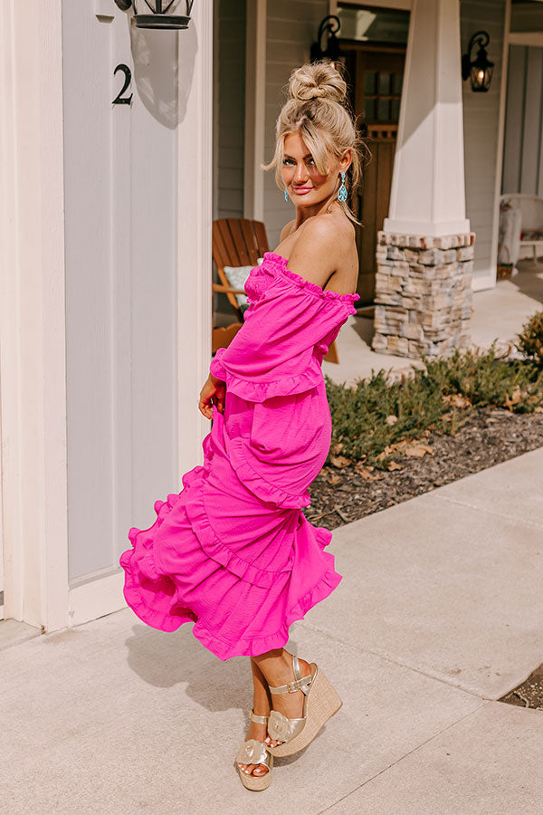 Toes In The Sand Smocked Midi In Hot Pink Image - 3