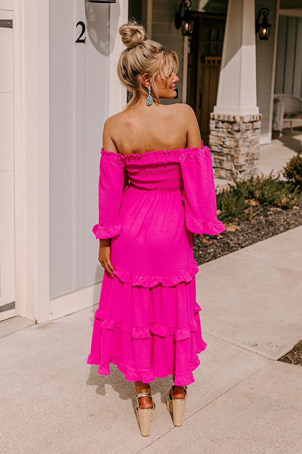 Toes In The Sand Smocked Midi In Hot Pink Image - 5