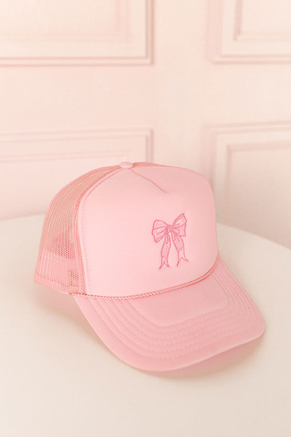 Coquette Crush Embroidered Trucker Hat In Pink Image - 3