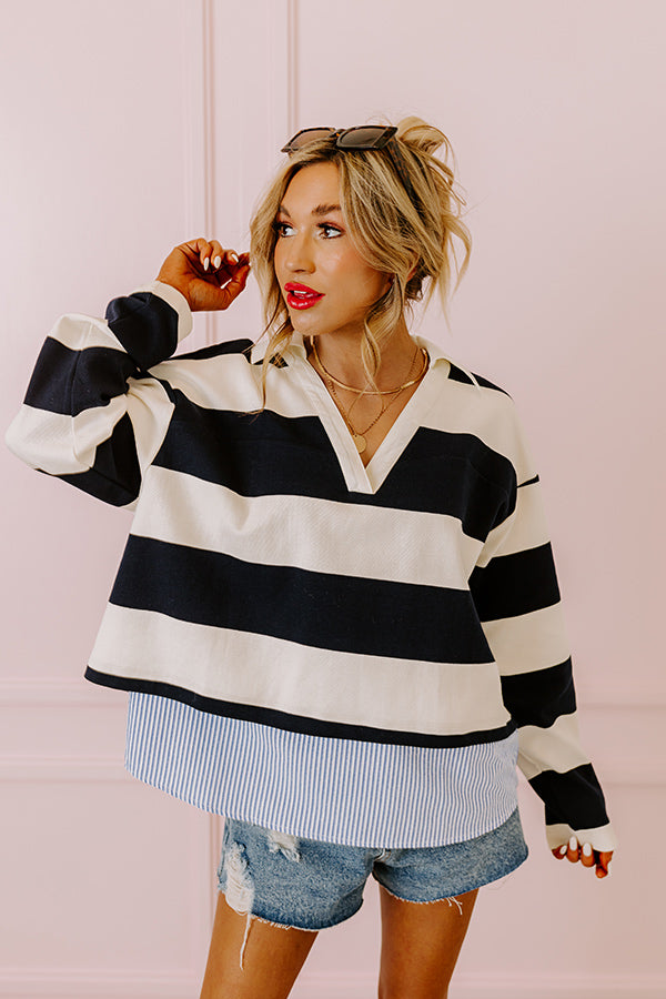 Stripe This Way Top In Navy Image - 1