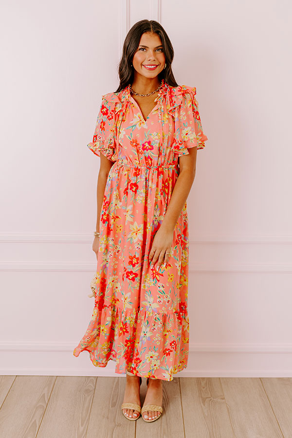 Floral Flair Midi In Coral Image - 1