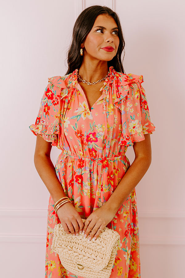 Floral Flair Midi In Coral Image - 2