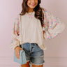 Floral Hint Ribbed Top in Champagne Image - 1
