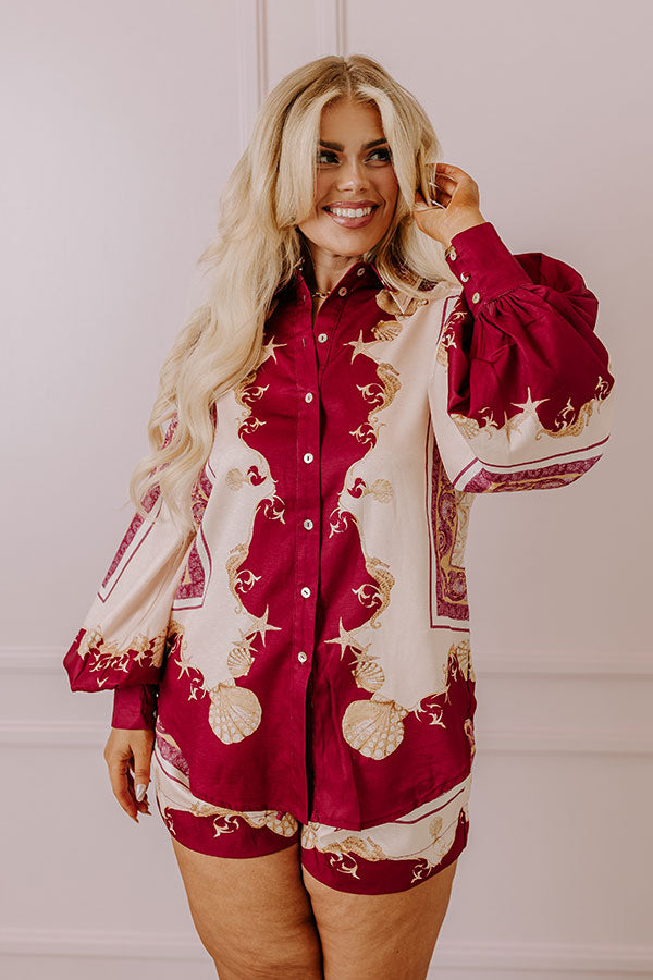 Collecting Seashells Button Up in Wine Curves Image - 5
