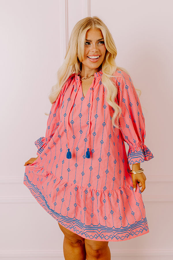 Charleston Stroll Embroidered Mini Dress in Pink Curves Image - 2