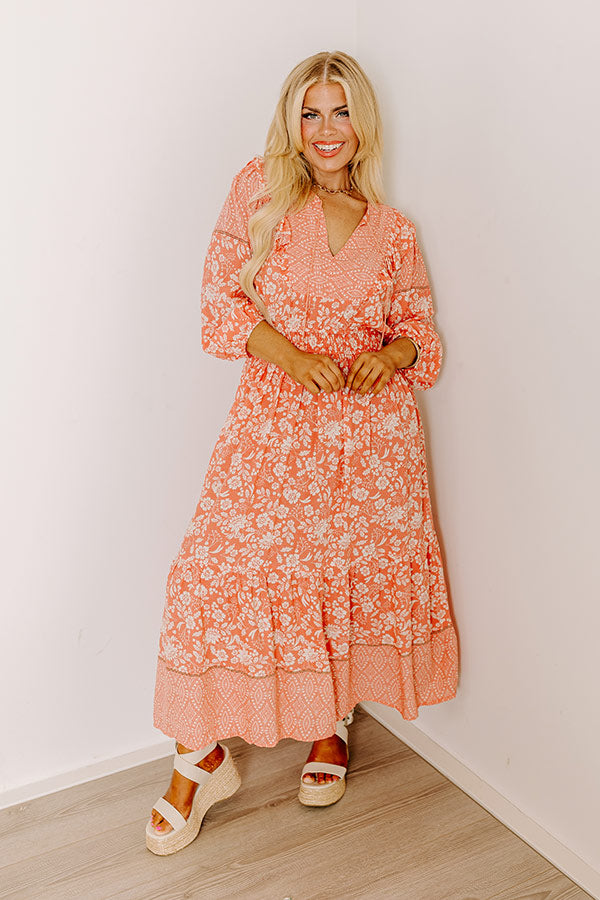 Farmers Market Meetup Floral Midi in Peach Curves Image - 1