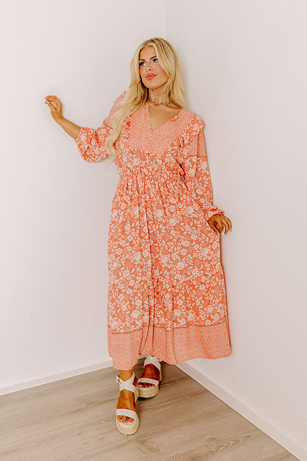 Farmers Market Meetup Floral Midi in Peach Curves Image - 2