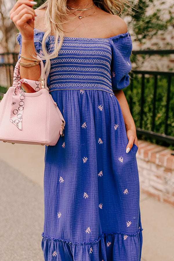 Farmers Market Stroll Smocked Maxi in Indigo Image - 2