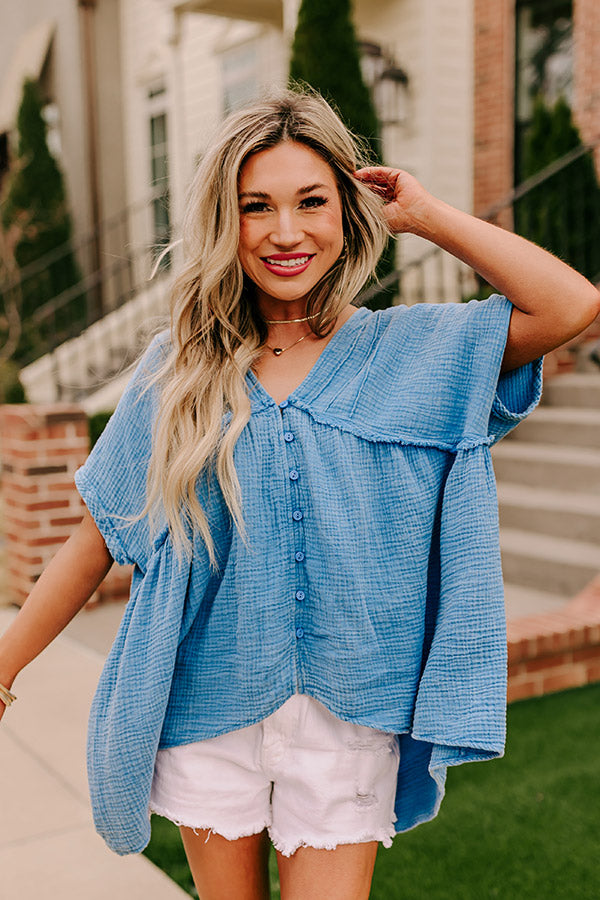 Brunch Voyage Babydoll Top in Ocean Blue Image - 1