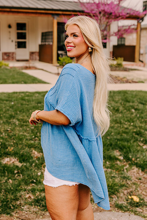 Brunch Voyage Babydoll Top in Ocean Blue Curves Image - 3