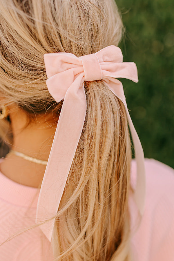 Crushing On You Velvet Bow Hair Clip in Light Peach Image - 2