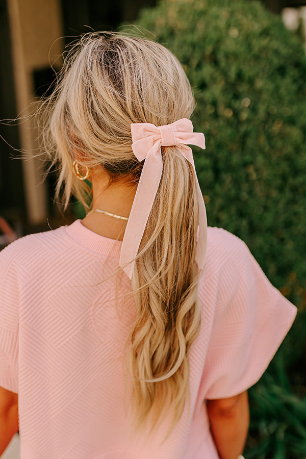 Crushing On You Velvet Bow Hair Clip in Light Peach Image - 1